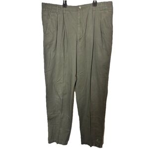 LANDS END 100% Cotton Pants 40x33 Army Green Pleated Front